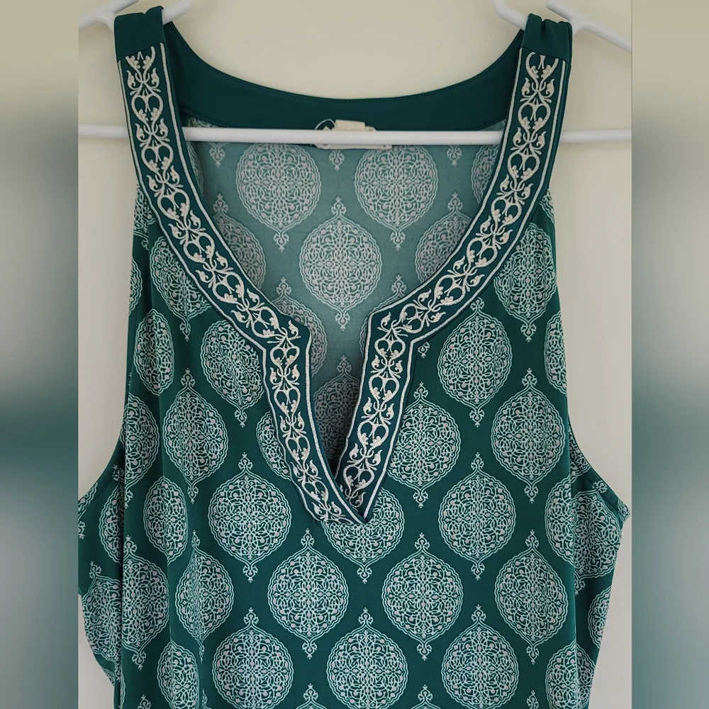 Magnolia Grace Women's Dress Sz. XL Green‎ Shift Sleeveless Embroidered V-Neck - Picture 4 of 5